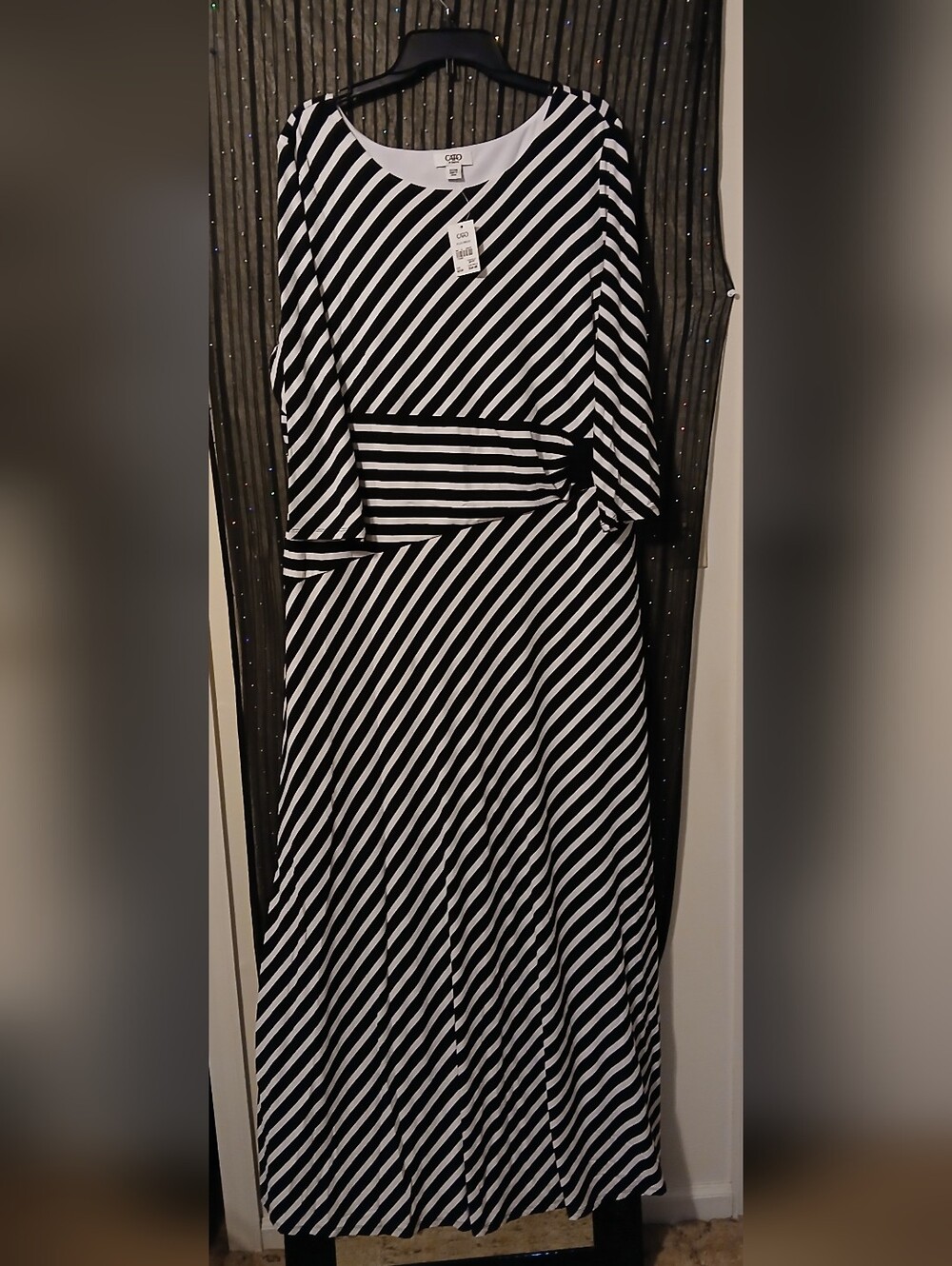 NWT Cato Black and White Striped Long Sleeve Maxi Dress